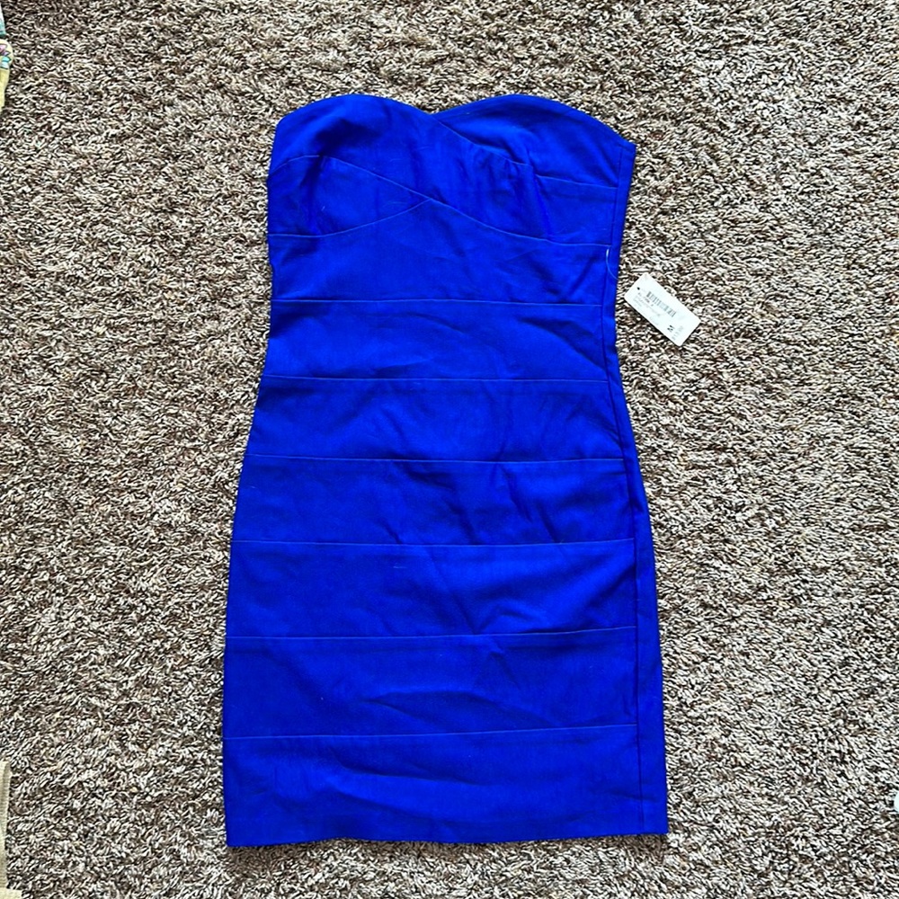 Blue Strapless Dress - Size Med- Stretchy - 75% Rayon 21% Nylon 4% Spandex